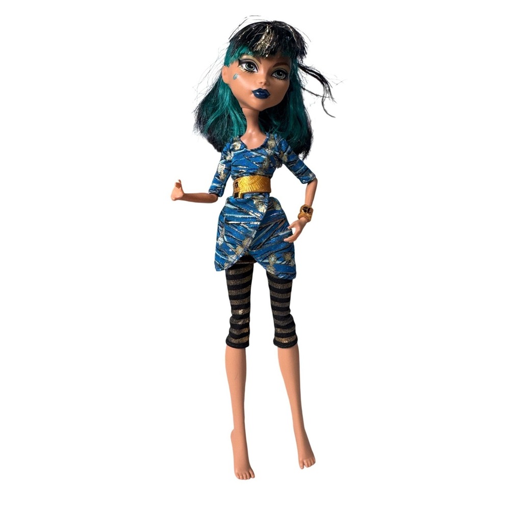 Monster High Cleo de Nile Doll G1 Blue Gold Dress Striped Leggings Mattel 2008
